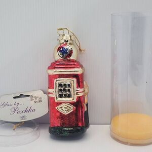 Vintage 1996 Glass By Peschka Blown Glass Gas Pump Christmas Tree Ornament 6"